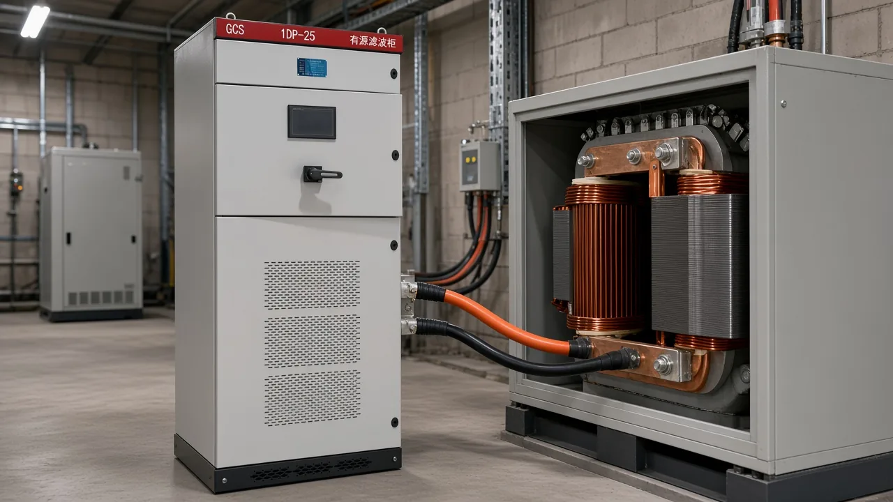 Active filter cabinet cabled to a coupling reactor enclosure