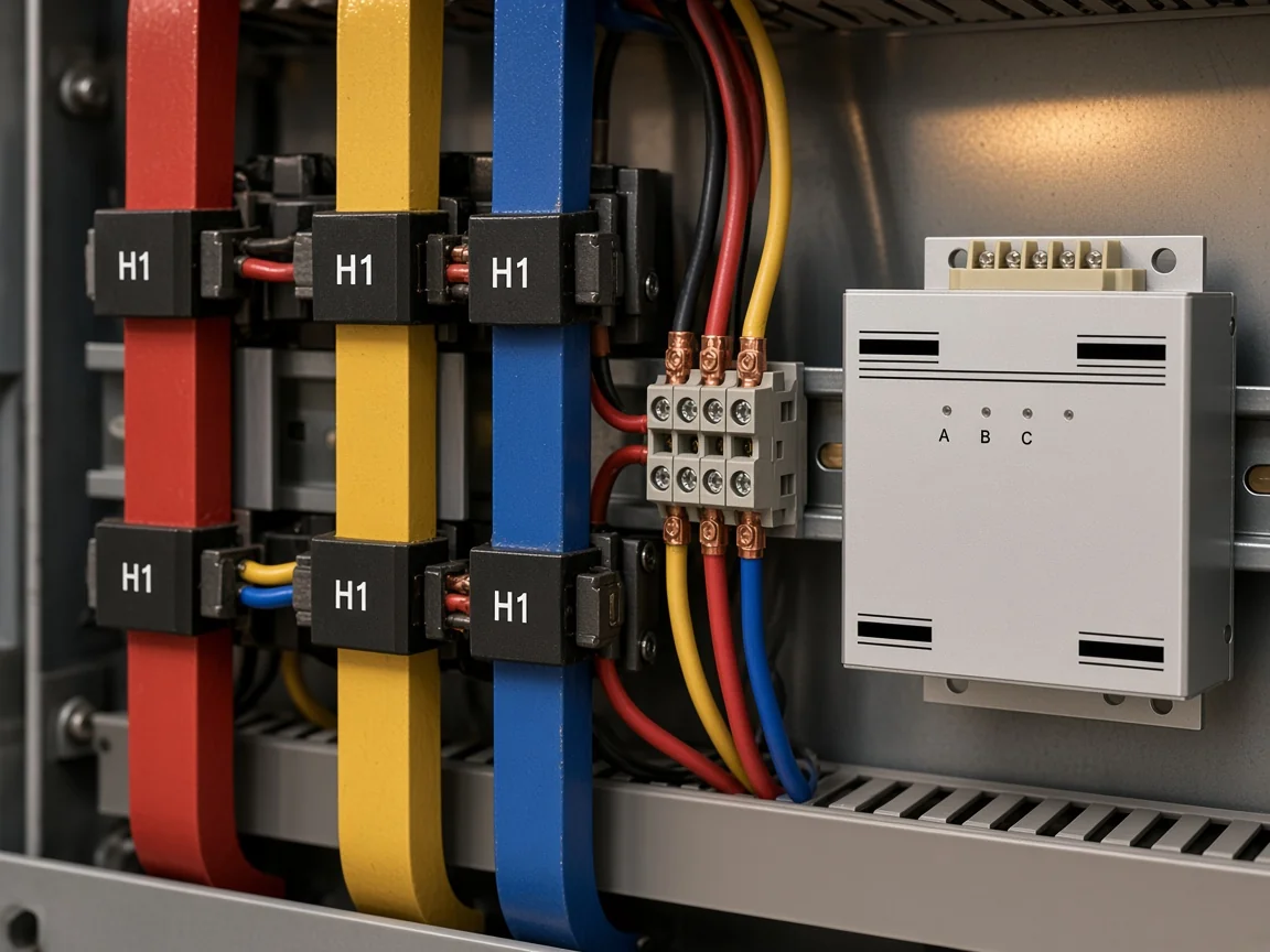 Current transformers and shorting terminal block for active harmonic filter CT wiring