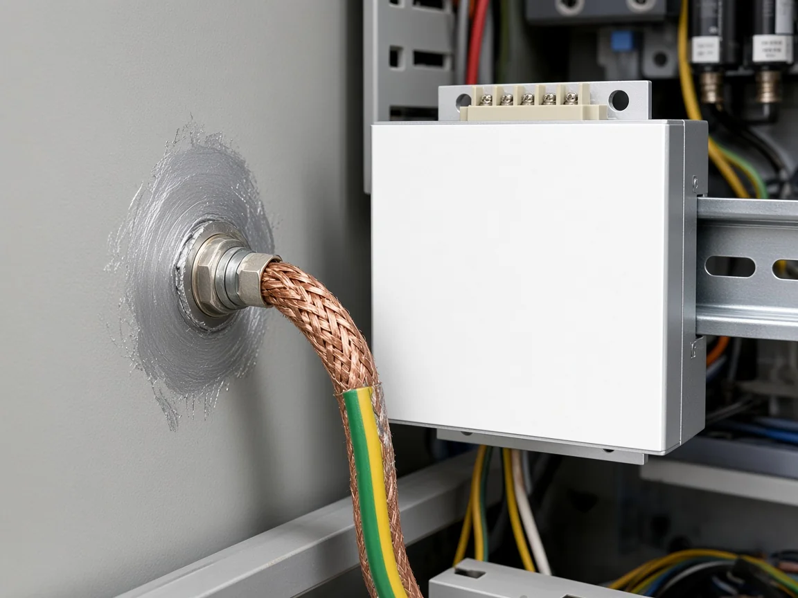Dedicated PE ground bond on an active harmonic filter cabinet enclosure