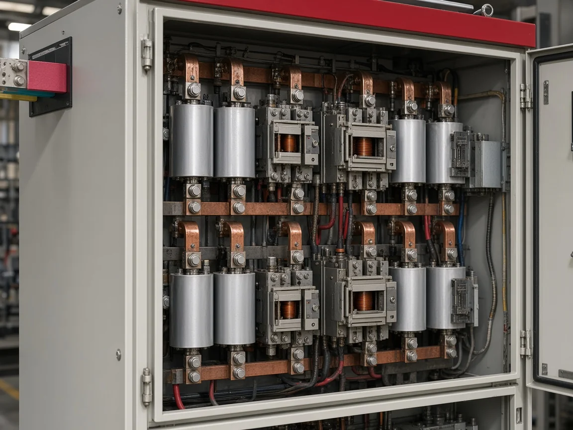 Contactor and capacitor step switching hardware inside an APFC panel