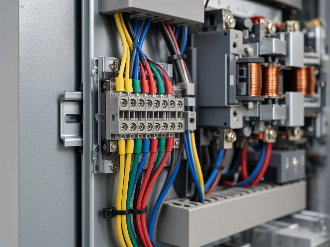 APFC relay terminal block area with CT and control wiring