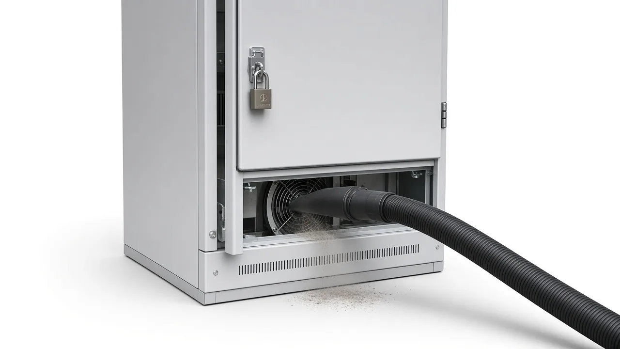 Vacuum cleaning a capacitor cabinet filter after the bank is proven dead