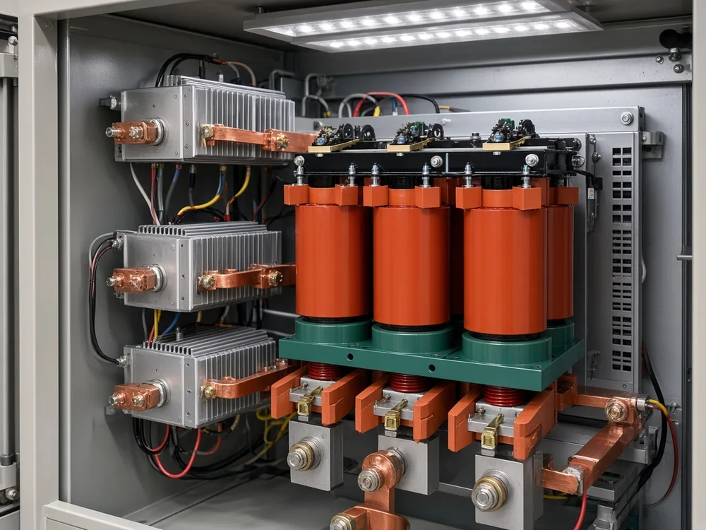 Series reactor sitting with capacitor branch hardware in a compensation cabinet