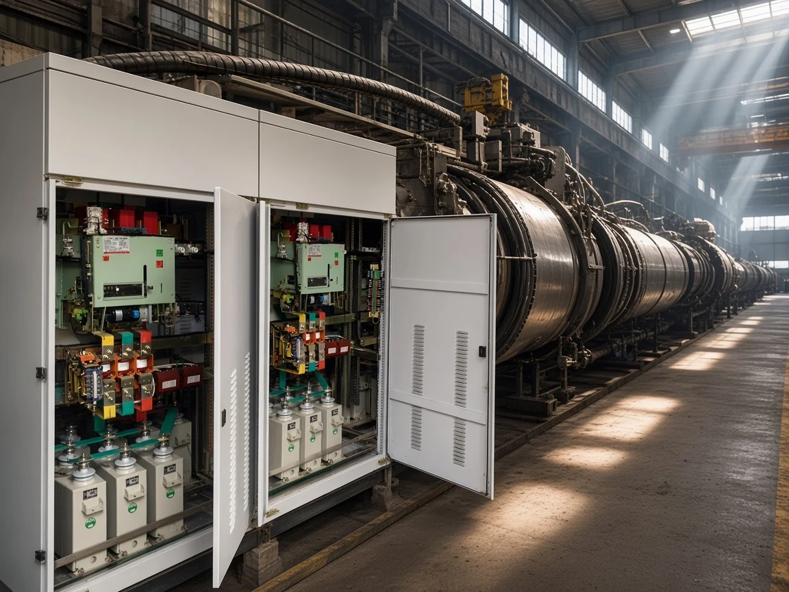 Compensation cabinet used for voltage support along a long industrial process line