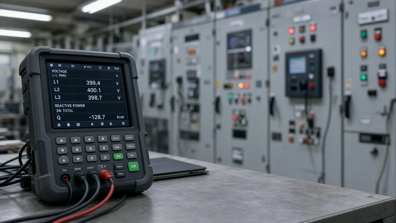 Control room power quality meter showing reactive power context