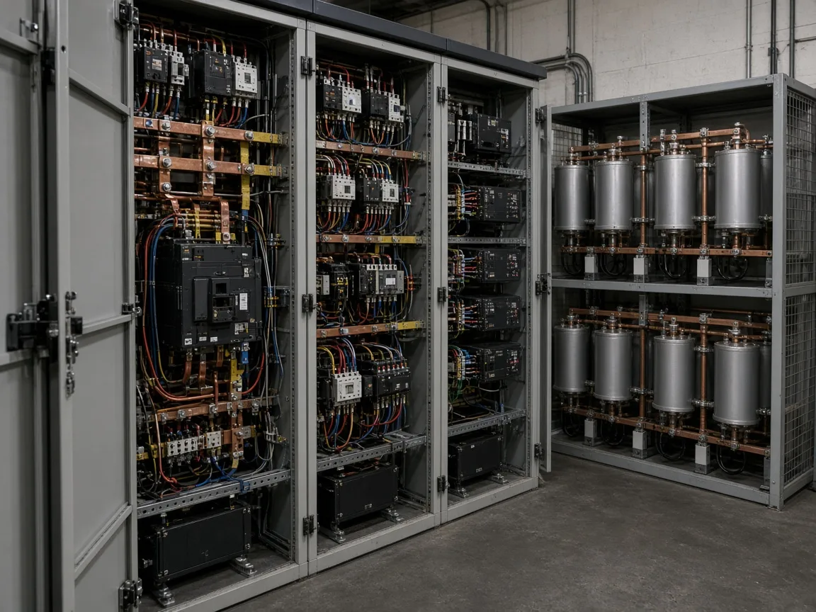 Drive switchgear beside a shunt capacitor bay