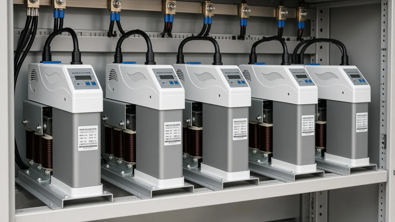 Networked smart power capacitor modules showing unit step ratings building bank kvar