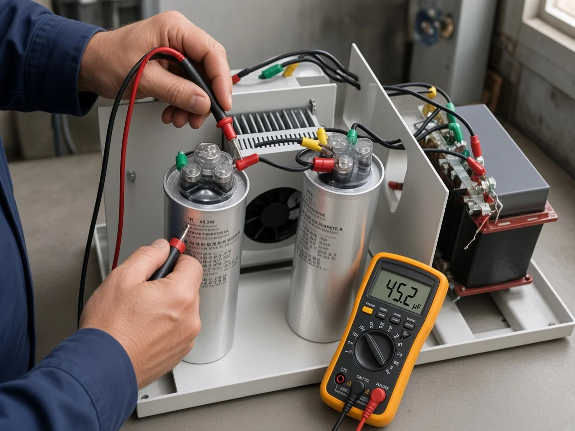 Probing an isolated filter compensation module stage with a multimeter after lifting a parallel path