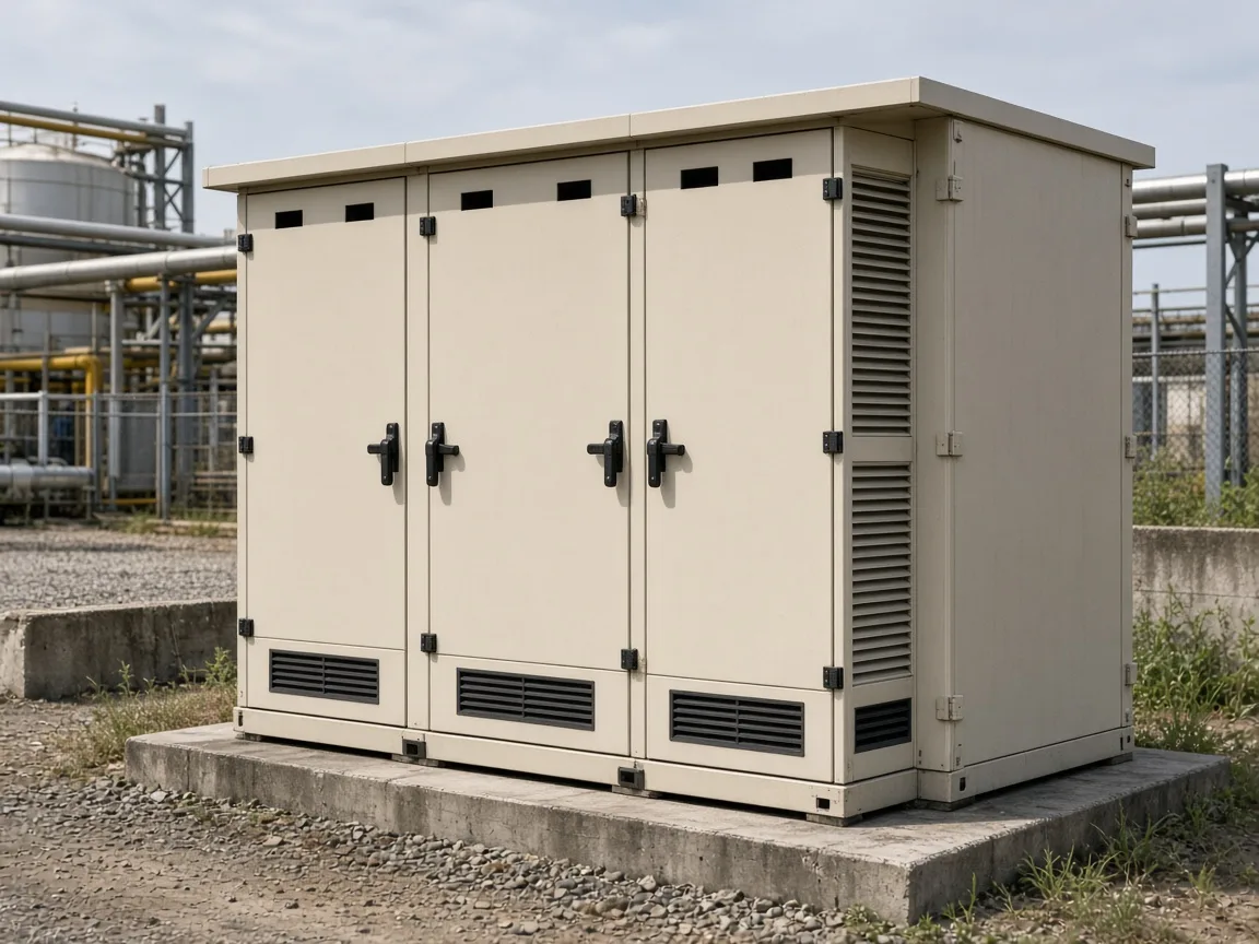 Outdoor metal-enclosed MV reactive power compensation cabinet with protection compartments in a plant yard