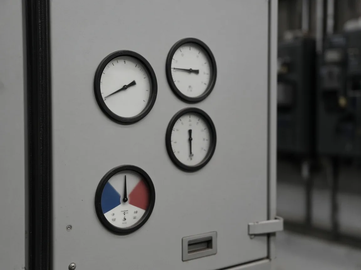 Power-factor meters on a plant control cabinet
