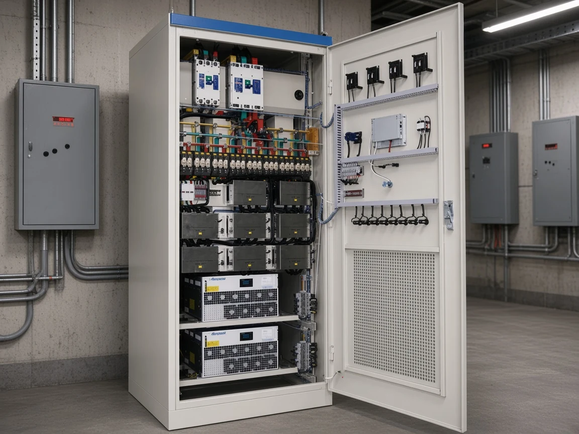 High-voltage dynamic filtering and compensation cabinet in an outdoor industrial yard
