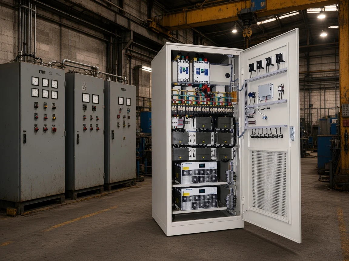 Engineer selecting among static var compensator type options in an industrial distribution room