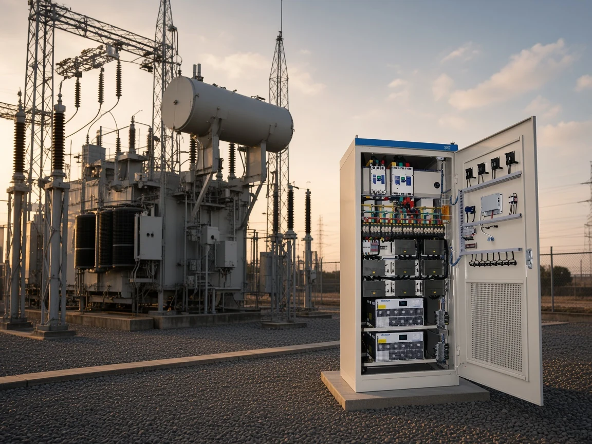Side-by-side industrial compensation cabinets illustrating thyristor and converter static var compensator families