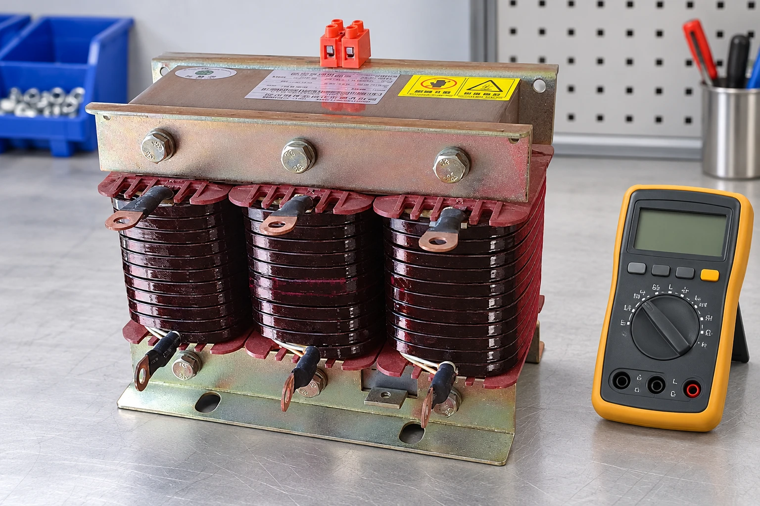 CHYN series reactor beside a disconnected meter in an illustrative inspection scene