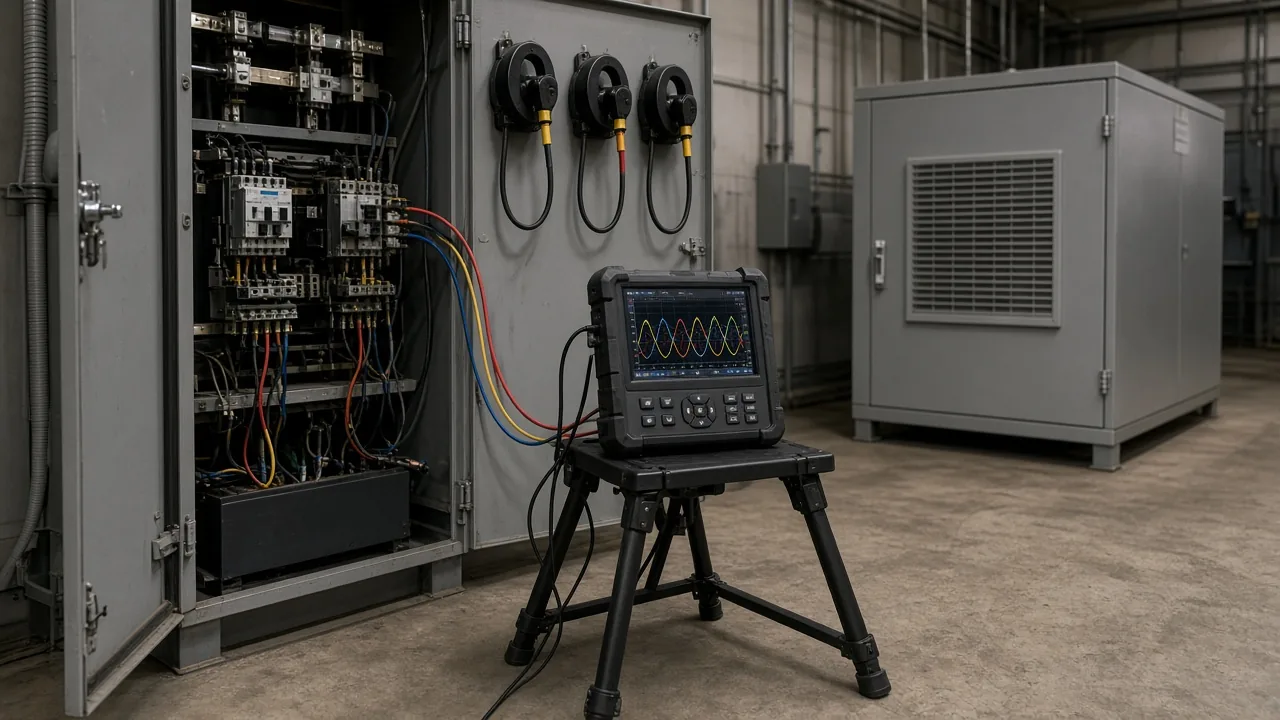 Portable power quality analyzer in front of an incoming low-voltage switchboard