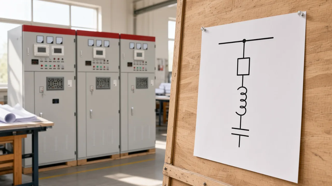 Plant one-line sheet showing bus, breaker, coil, and capacitor mark beside the cabinet