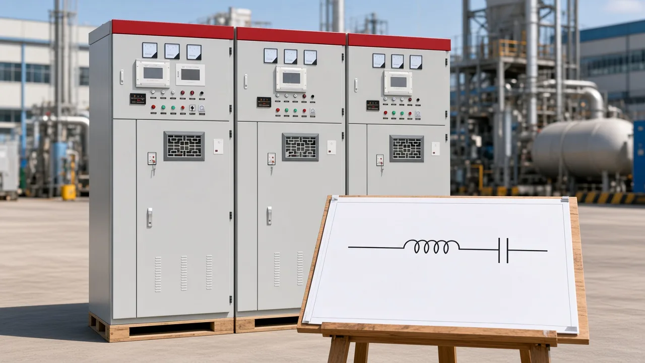 Yard board with a coil between the bus line and the shunt capacitor mark, cabinet behind