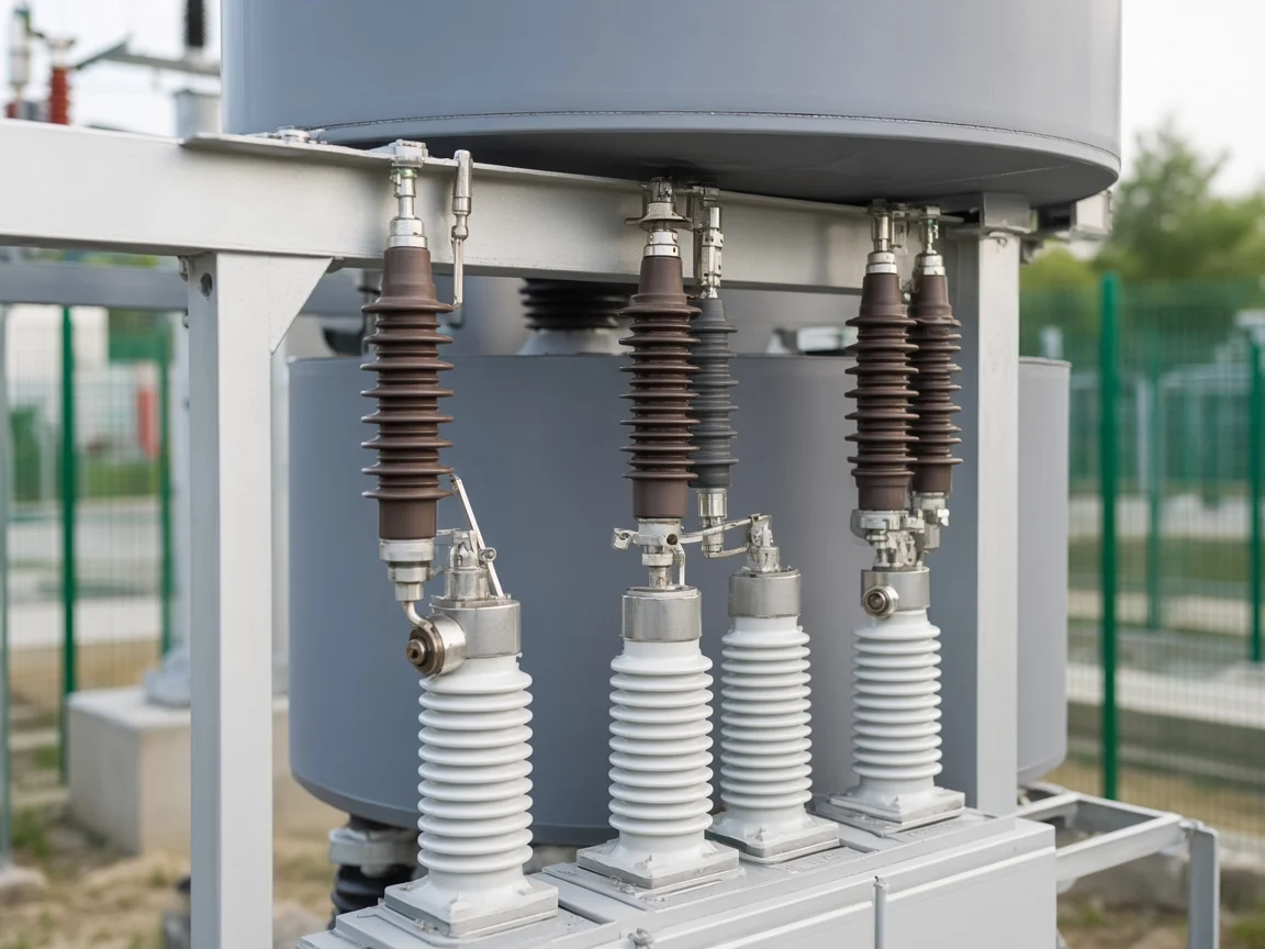 Phase bushings and leads under a reactor can on an outdoor capacitor bank