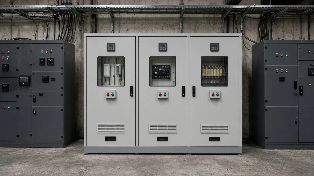 HYTBB medium and high voltage reactive power compensation cabinet in a grounded electrical-room lineup