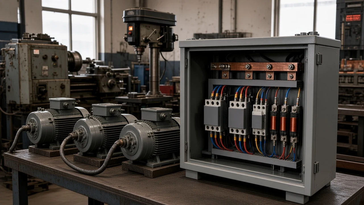 Workshop three-phase motor feeder with a compact compensation enclosure at the load end