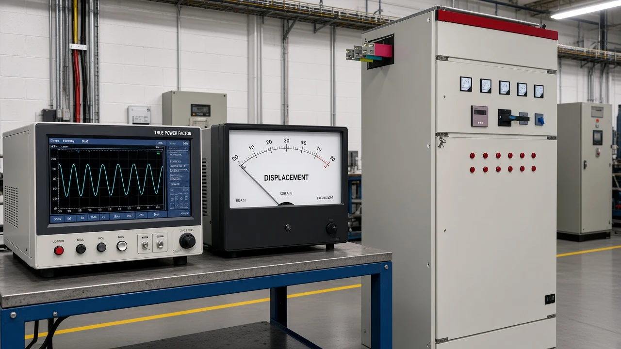 Power quality analyzer beside LV compensation equipment for displacement versus true power factor