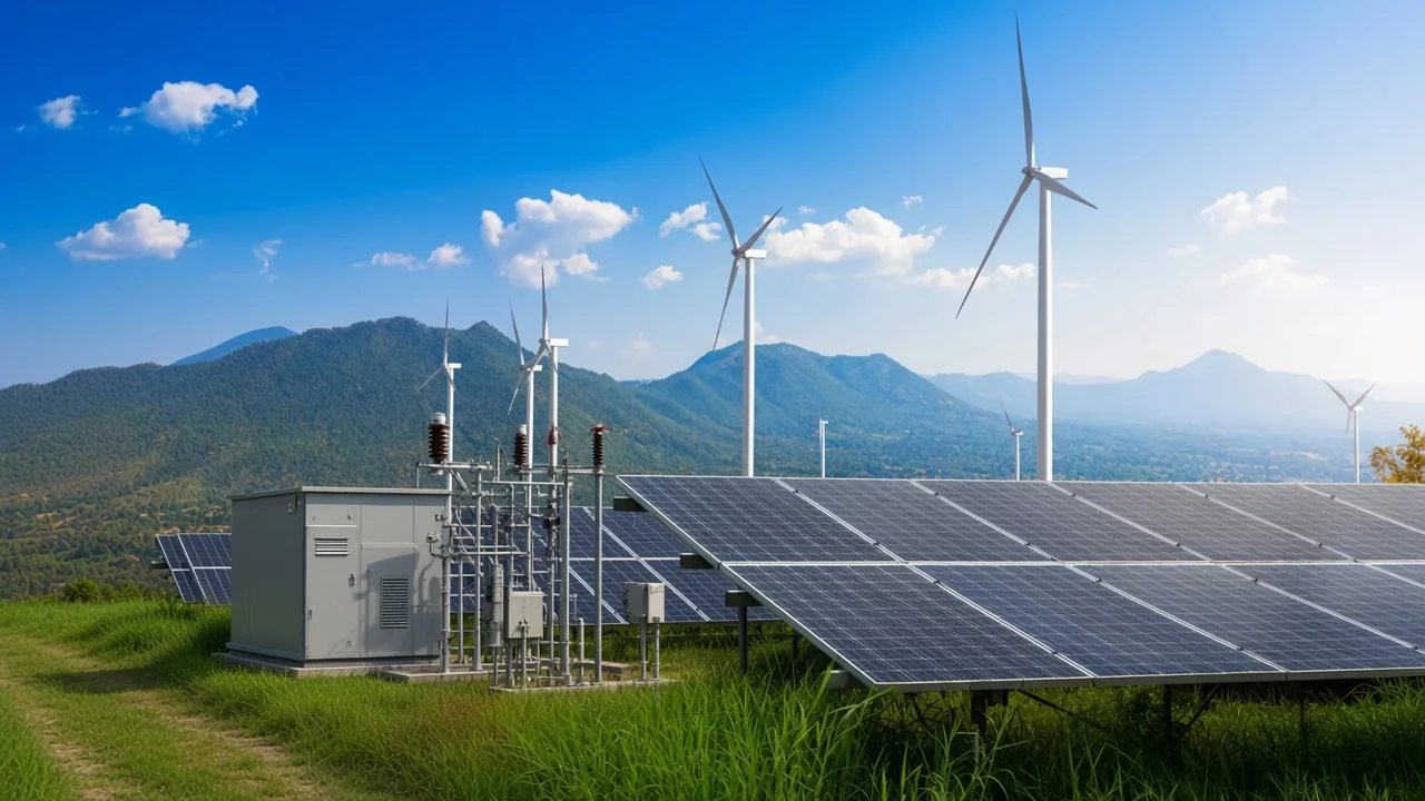Series feeder enclosure and switchyard at the edge of a photovoltaic field