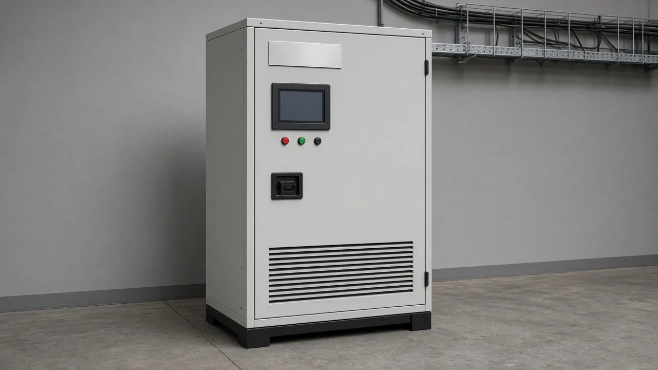 Active filter cabinet with the nameplate covered, shown as the product frame