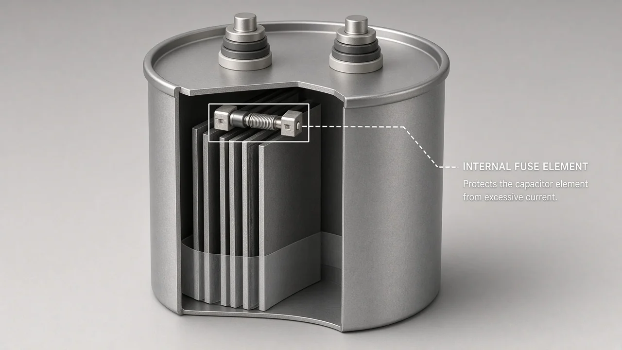 Element fuse sealed inside the capacitor unit versus removing a whole can