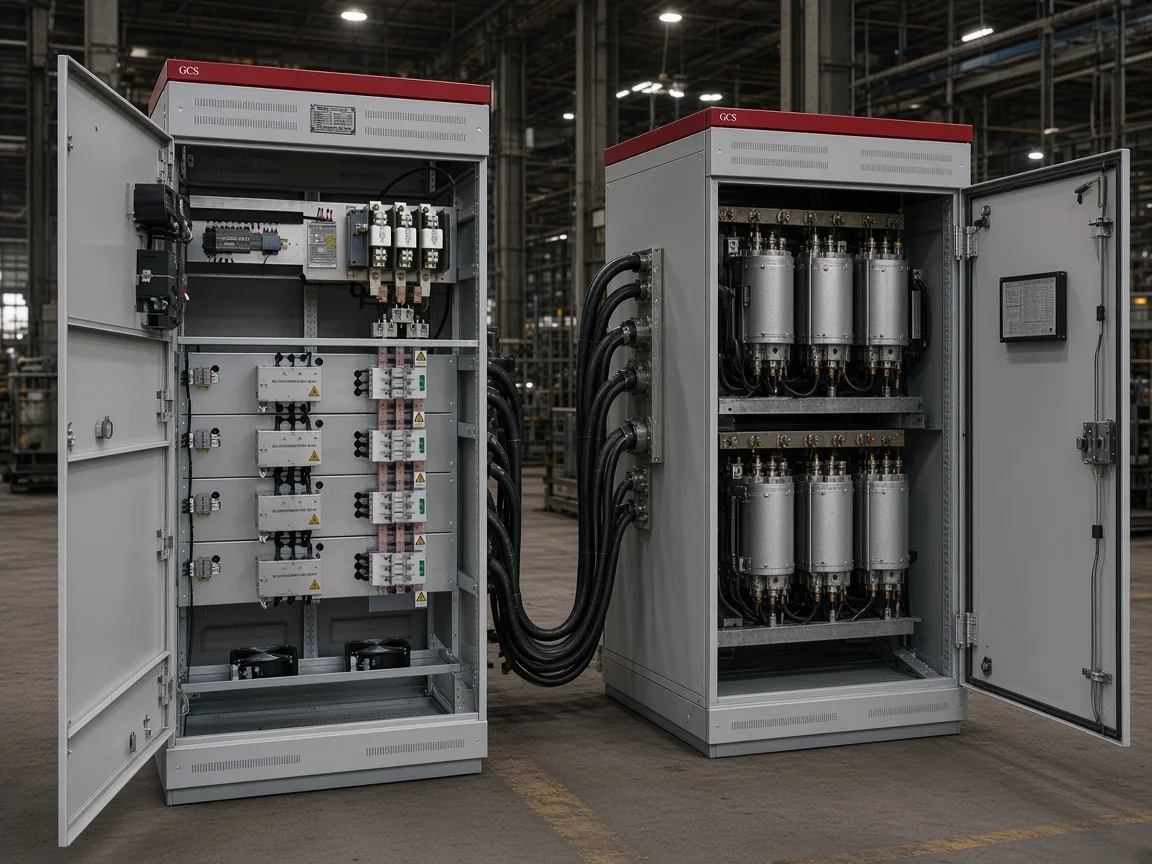 Automatic power factor correction cabinet at an industrial low-voltage switchboard