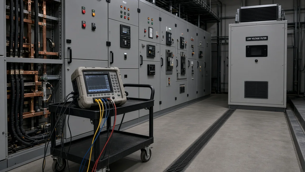 Power quality survey analyzer near a commercial building main switchboard