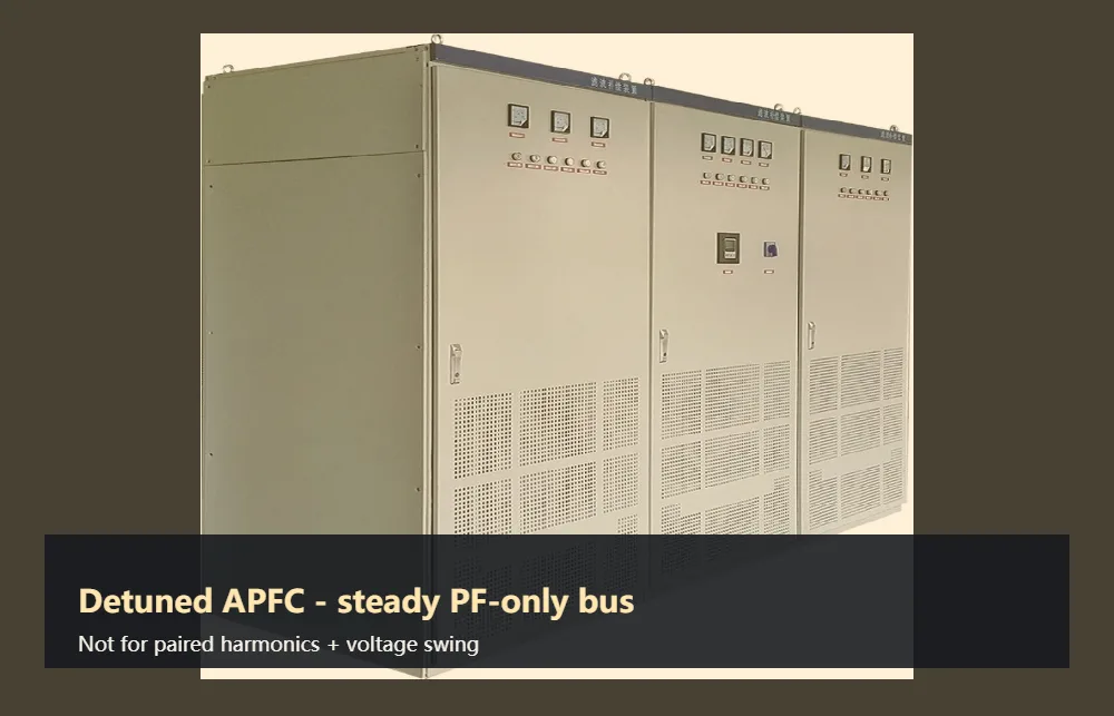 Detuned capacitor bank cabinet with reactor compartments in a building electrical room