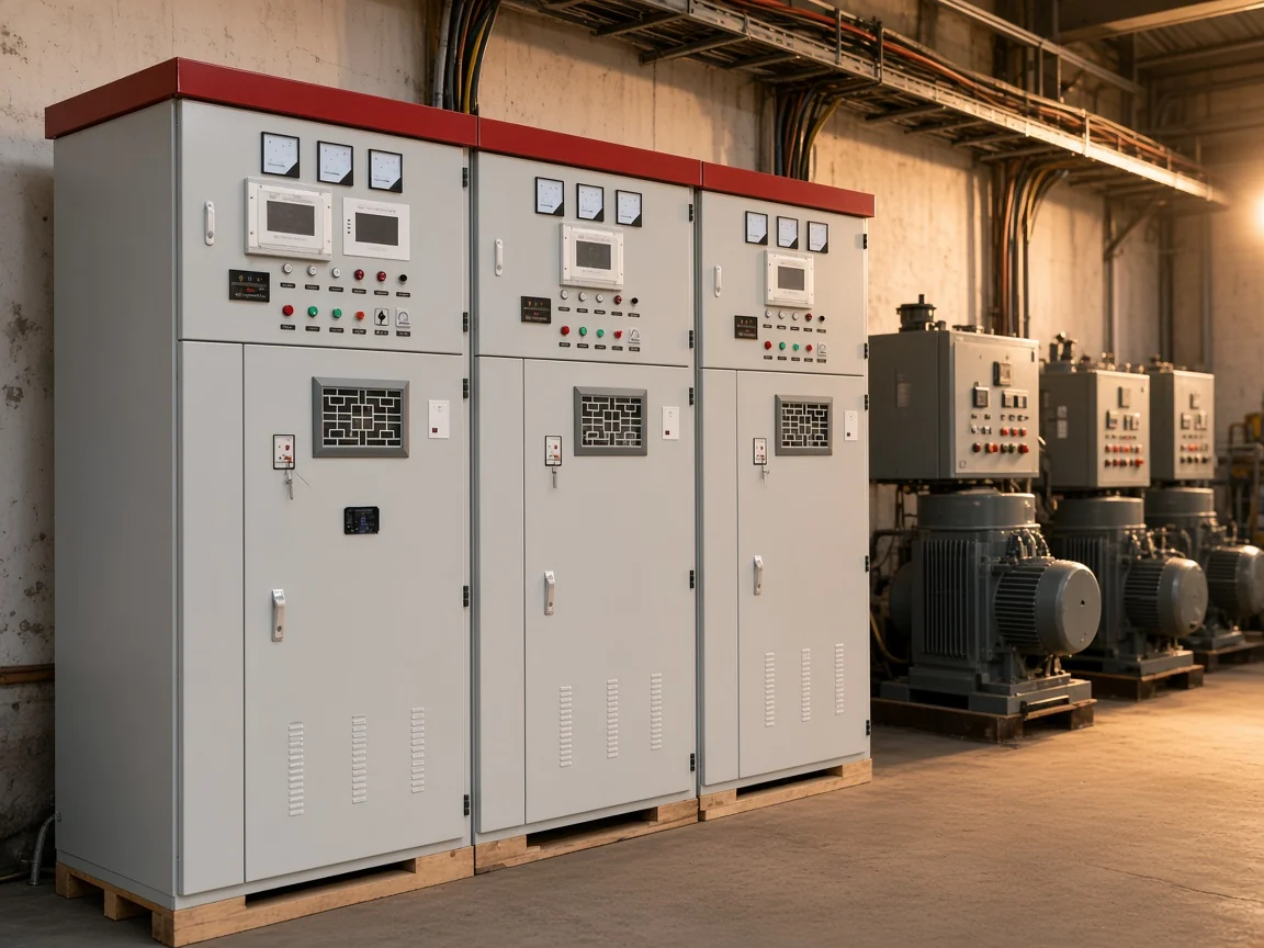 Shunt capacitor cabinet chosen for a steady inductive plant load.