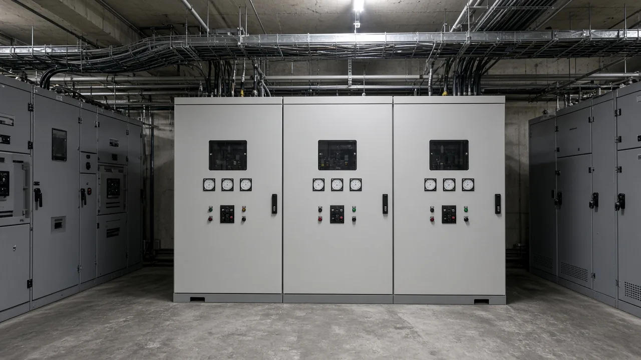 HYTBB medium and high voltage reactive power compensation cabinet in a grounded electrical-room lineup