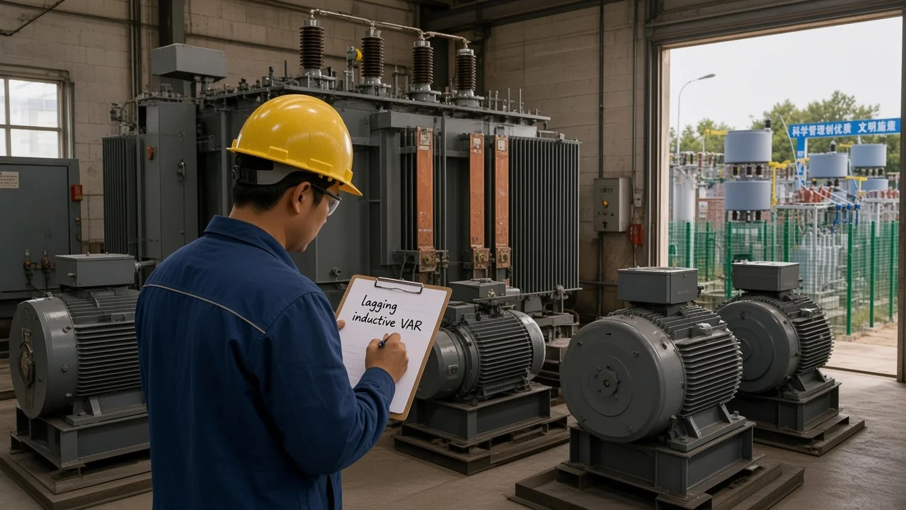 Induction motors and transformer room with outdoor HV capacitor frame for magnetizing VAR